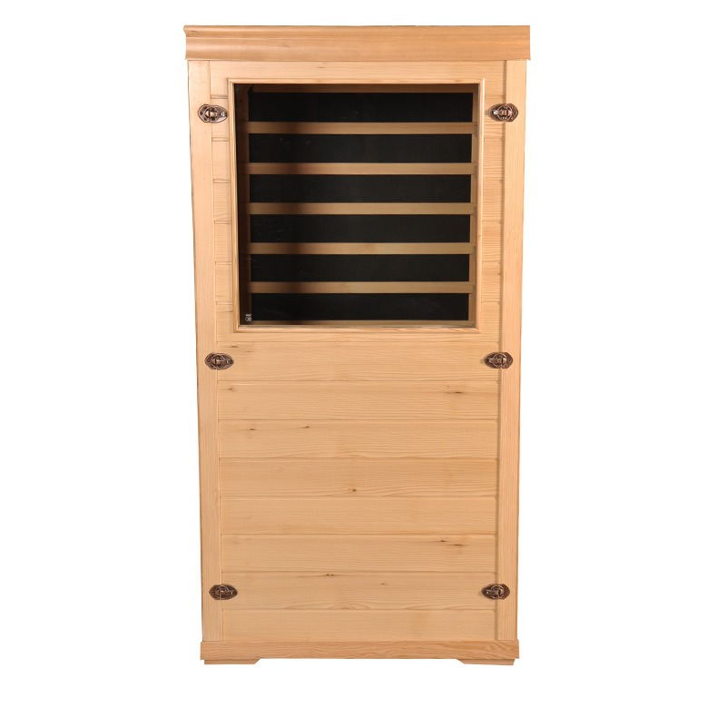 Salle de sauna à porte vitrée pour une personne