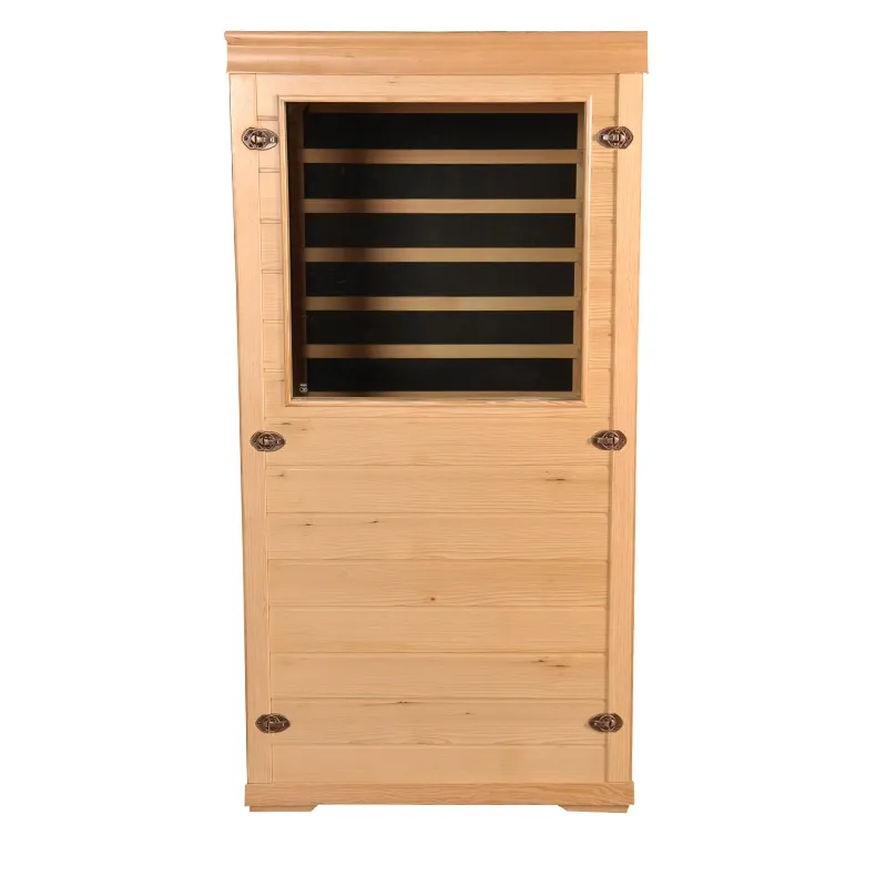 Salle de sauna à porte vitrée pour une personne