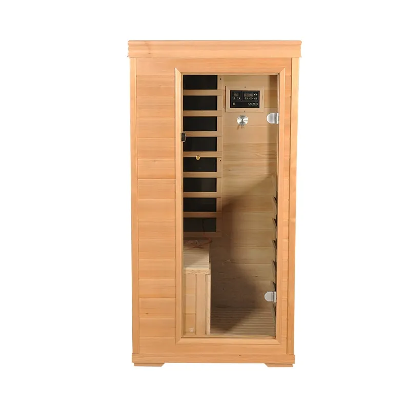 Salle de sauna à porte vitrée pour une personne