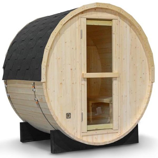 Sauna extérieur avec seau en bois